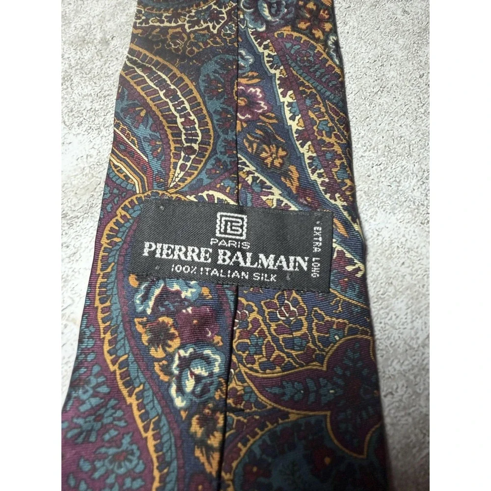 Pierre Balmain Italian Silk Tie Mens OS Purple Paisley Necktie X-Long Vintage